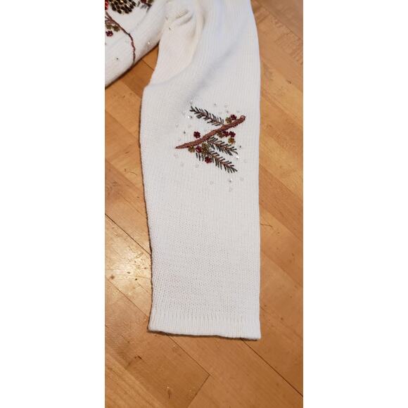 Quacker Factory Sweater Christmas White Zip Cardigan Sequin Cardinals sz 8 - Picture 2 of 15